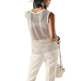 Canotta donna effetto rete con strass