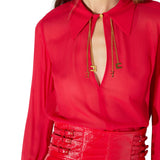 Camicia donna in georgette con loghi gioiello