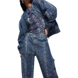 Jeans donna worker in denim pitonato