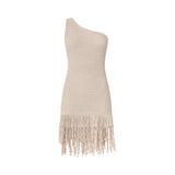 Abito donna corto monospalla con frange