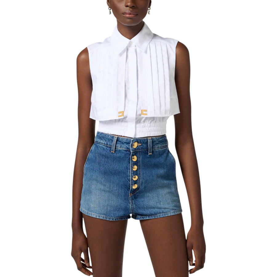 Camicia donna cropped in popeline con mantellina