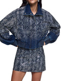 Bomber donna cropped in denim con strass