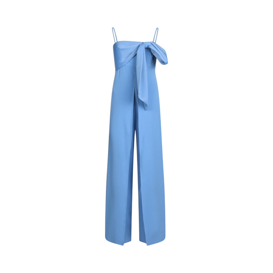 Tuta donna azzurra elegante con fiocco