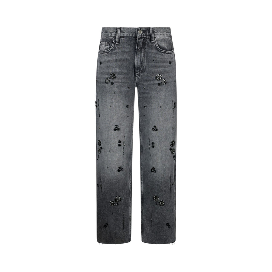 Jeans donna straight con strass