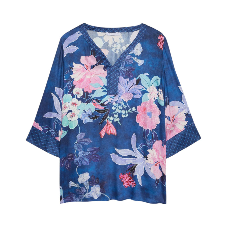 Blusa donna caftano in satin stampato