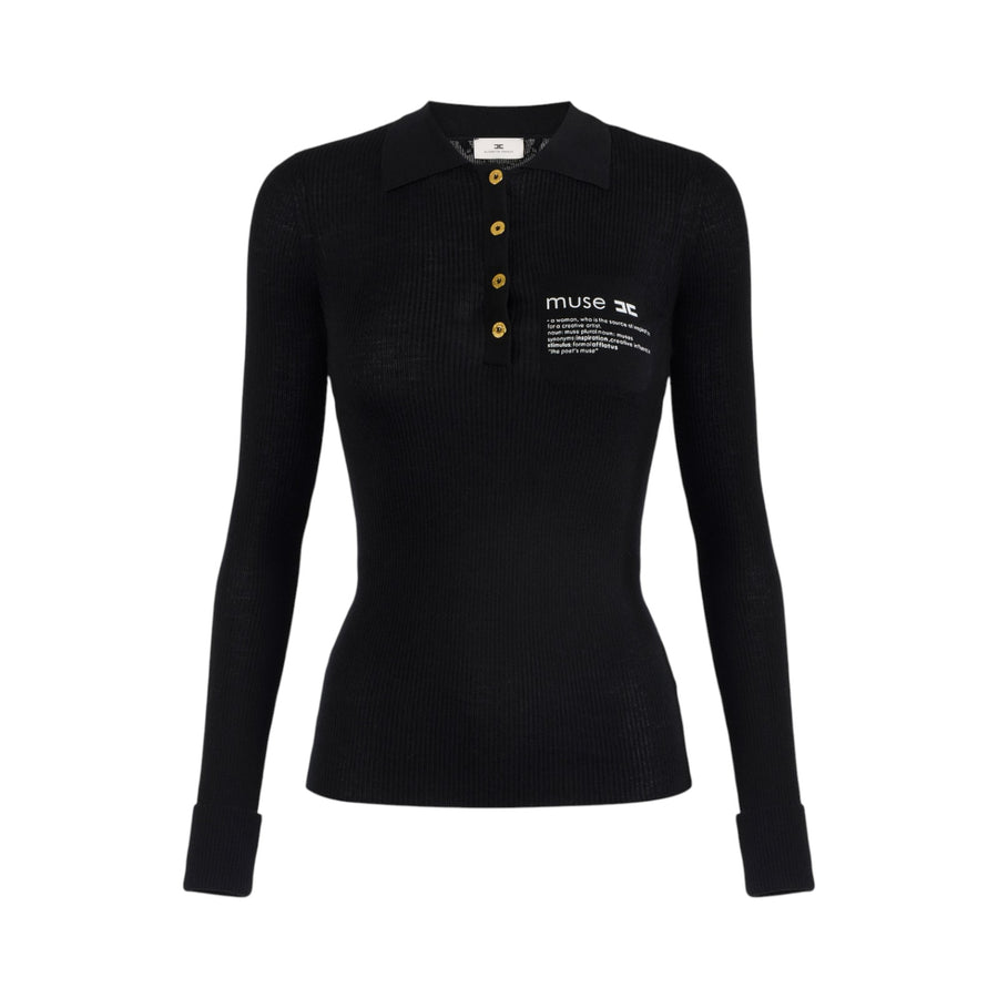 Polo donna in maglia con dettaglio lettering