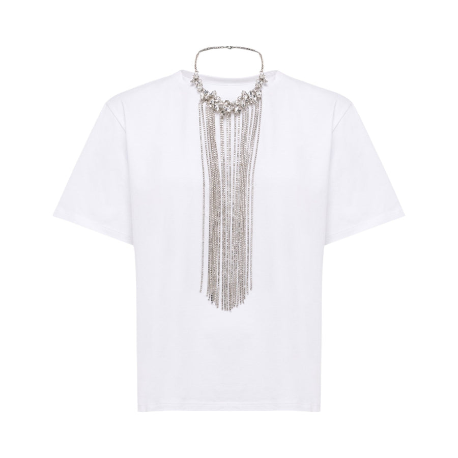 T-shirt donna in cotone con collana di cristalli