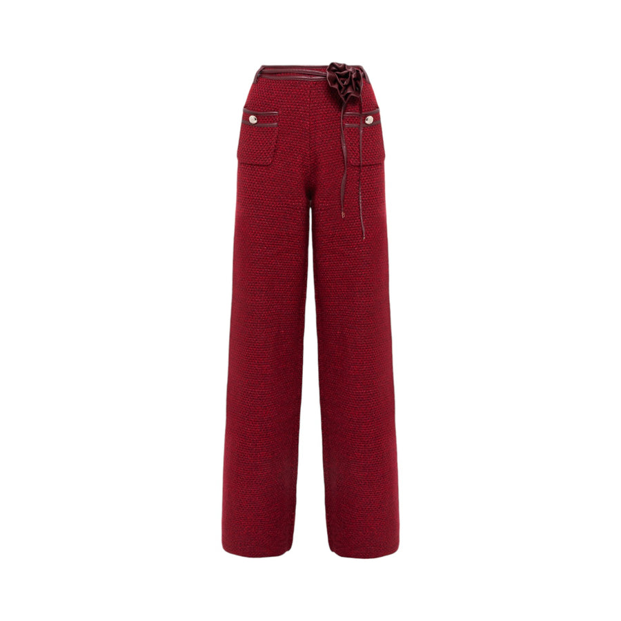 Pantaloni donna in filato bouclé con cintura