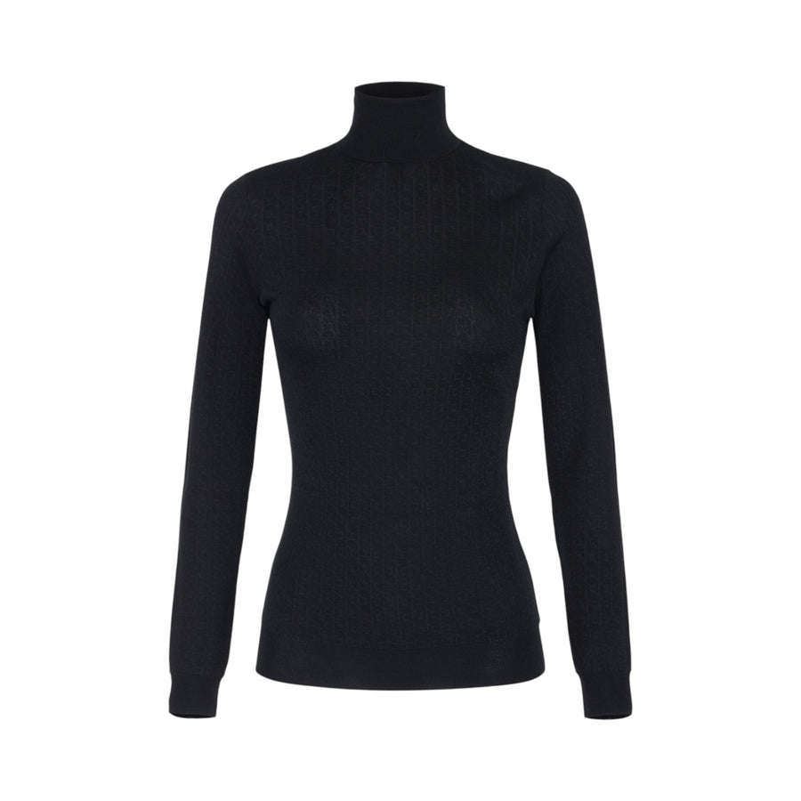 Maglia donna in lana con micro-logo jacquard