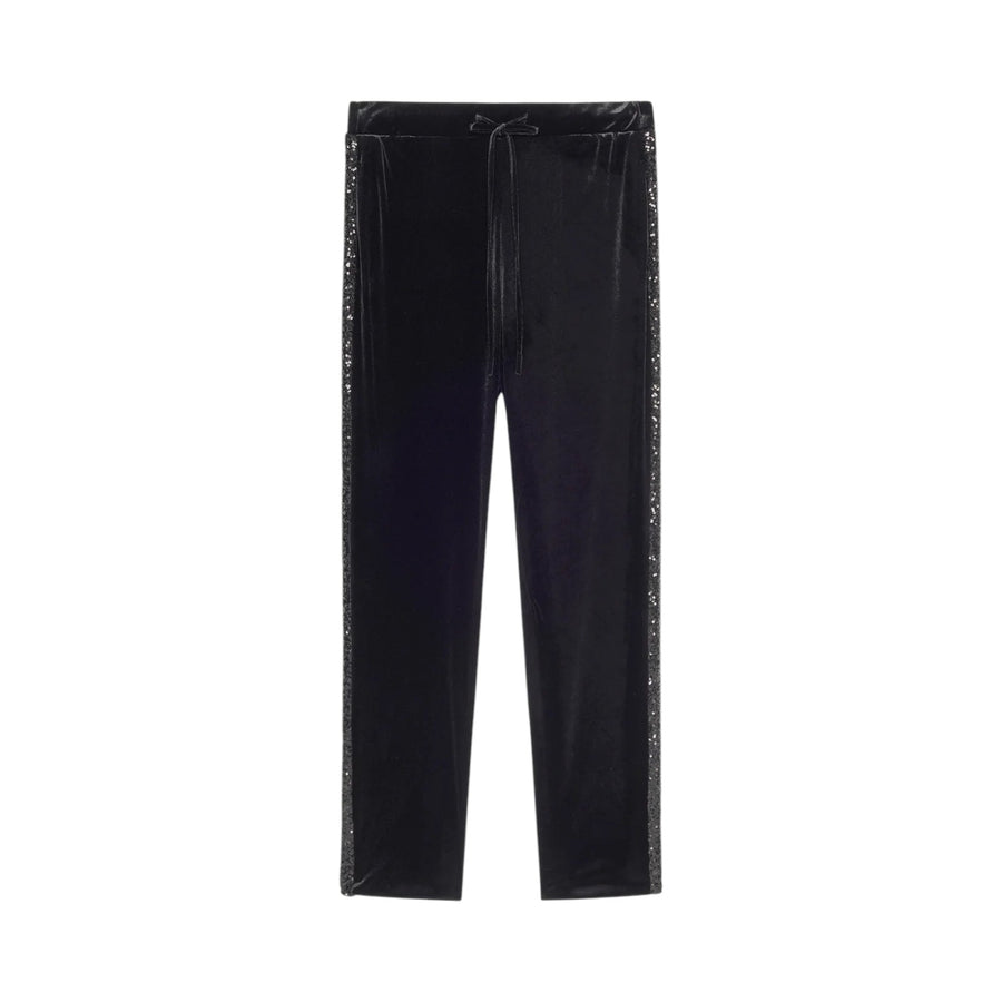 Pantaloni donna in velluto con bande in paillettes