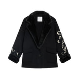 Giacca donna double con ricami e inserti in ecopelliccia