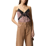 Top donna in crêponne lurex con stampa paisley