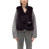 Gilet donna in faux fur con rosa