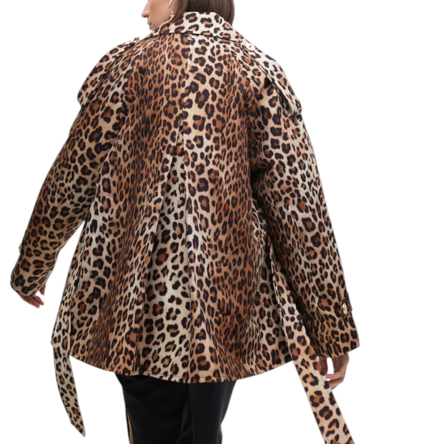 Trench donna corto animalier con cintura