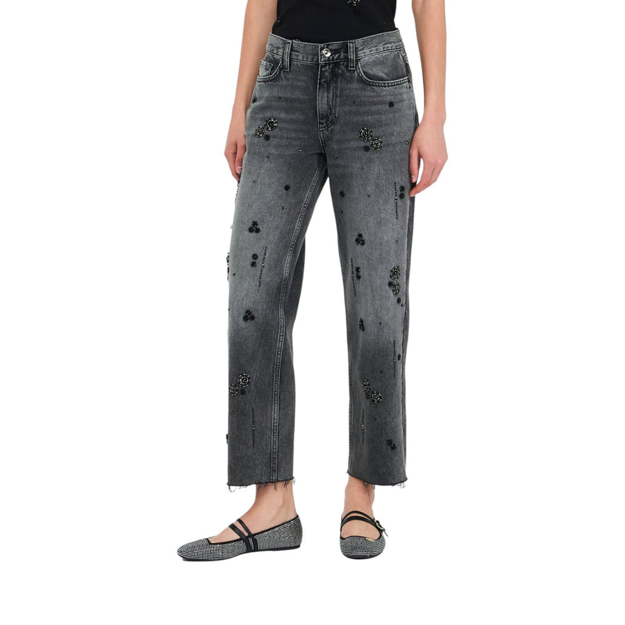 Jeans donna straight con strass