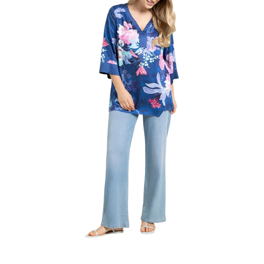 Blusa donna caftano in satin stampato