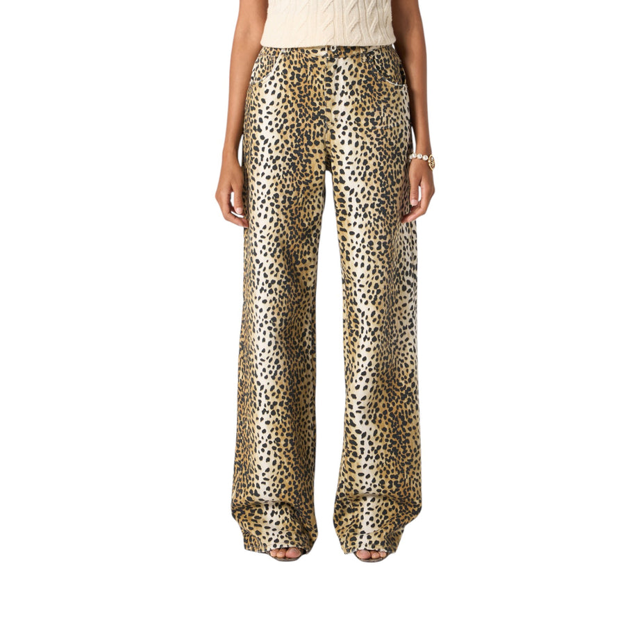 Pantaloni donna boyfit in bull cotone stampa animalier