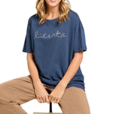T-shirt donna lettering ricamata