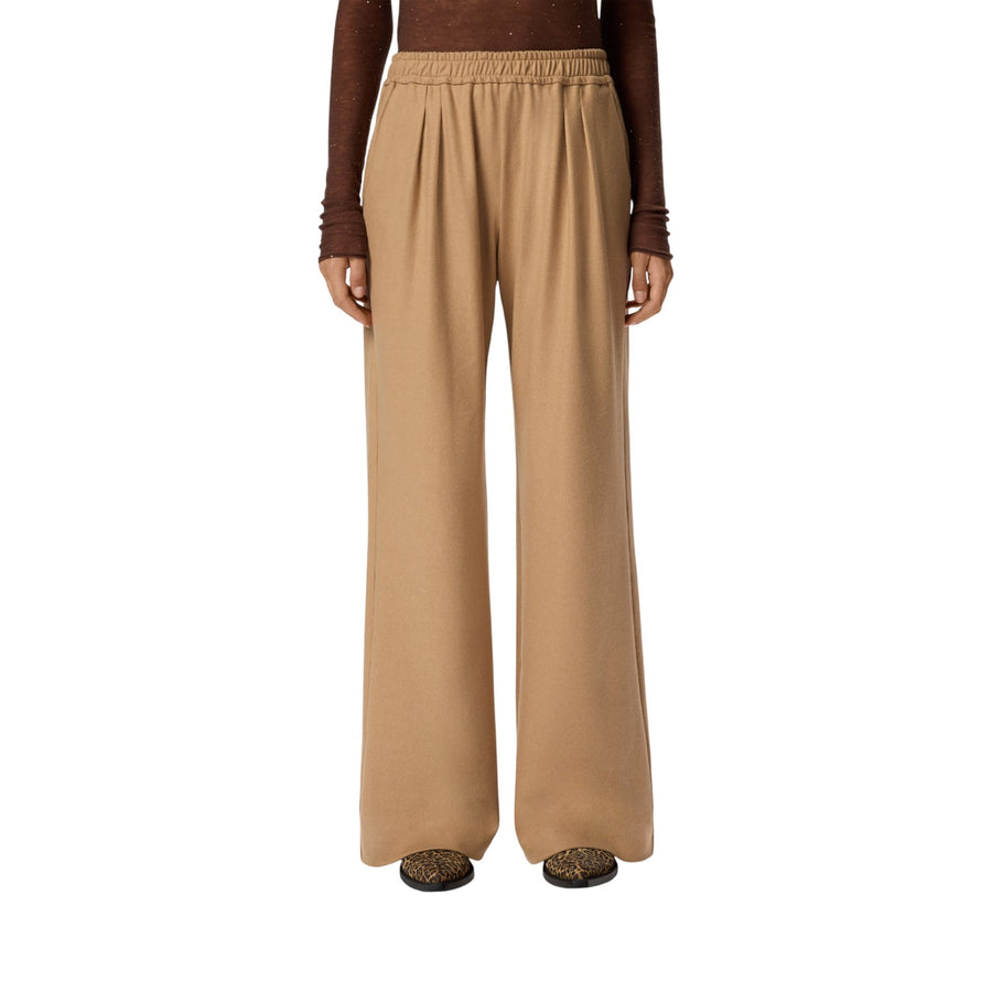 Pantaloni donna lunghi wide-leg in misto lana