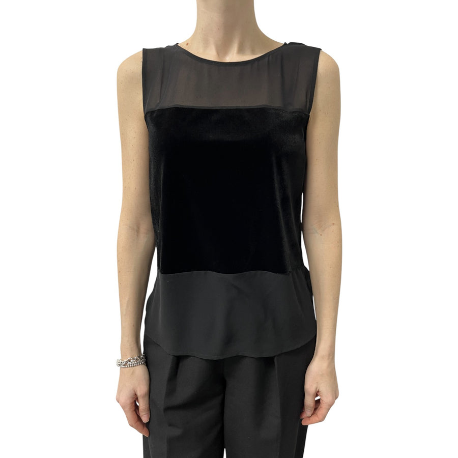 Top donna senza maniche con effetto trasparenza