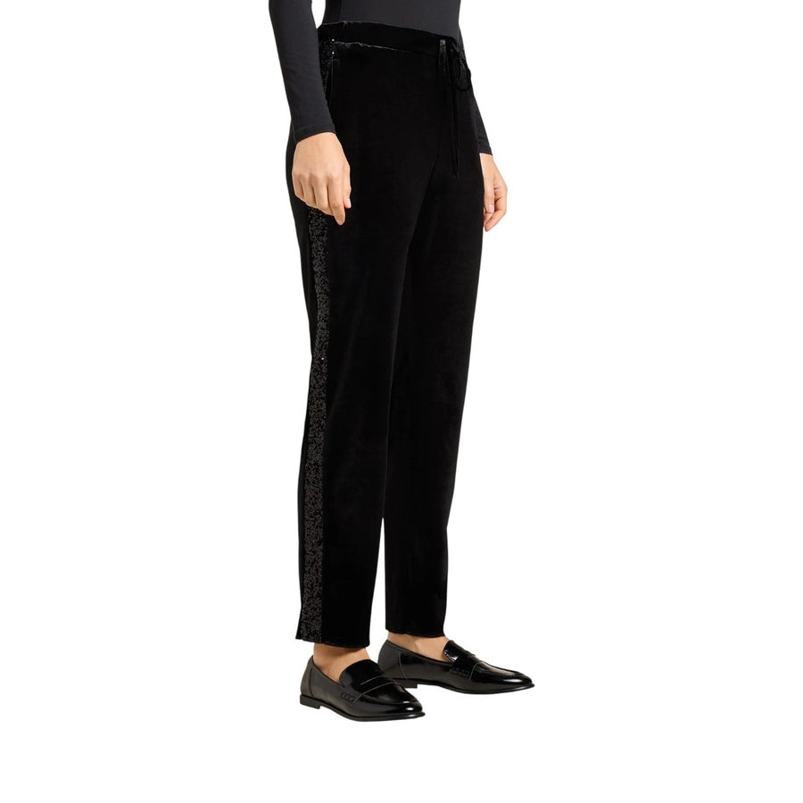 Pantaloni donna in velluto con bande in paillettes