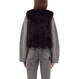 Gilet donna in faux fur con rosa
