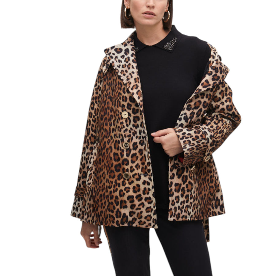 Trench donna corto animalier con cintura