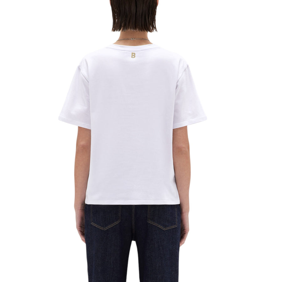 T-shirt donna in cotone con collana di cristalli