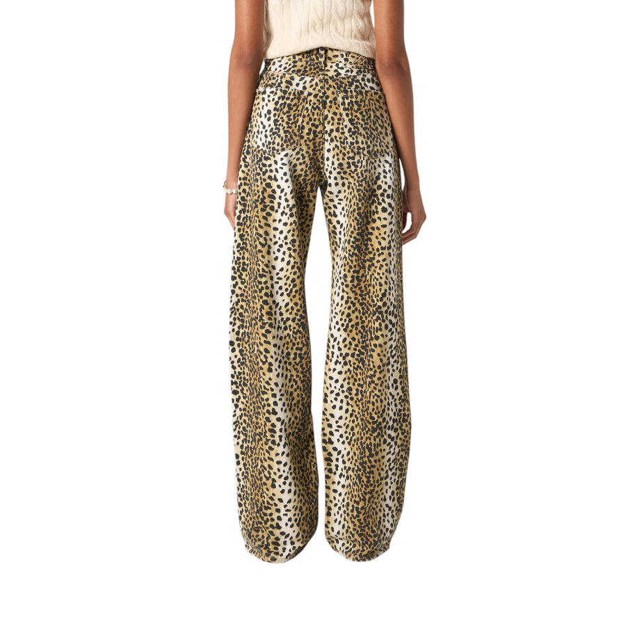 Pantaloni donna boyfit in bull cotone stampa animalier