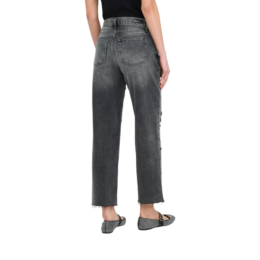 Jeans donna straight con strass