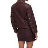 Giacca donna  in pelle con stringhe