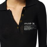 Polo donna in maglia con dettaglio lettering