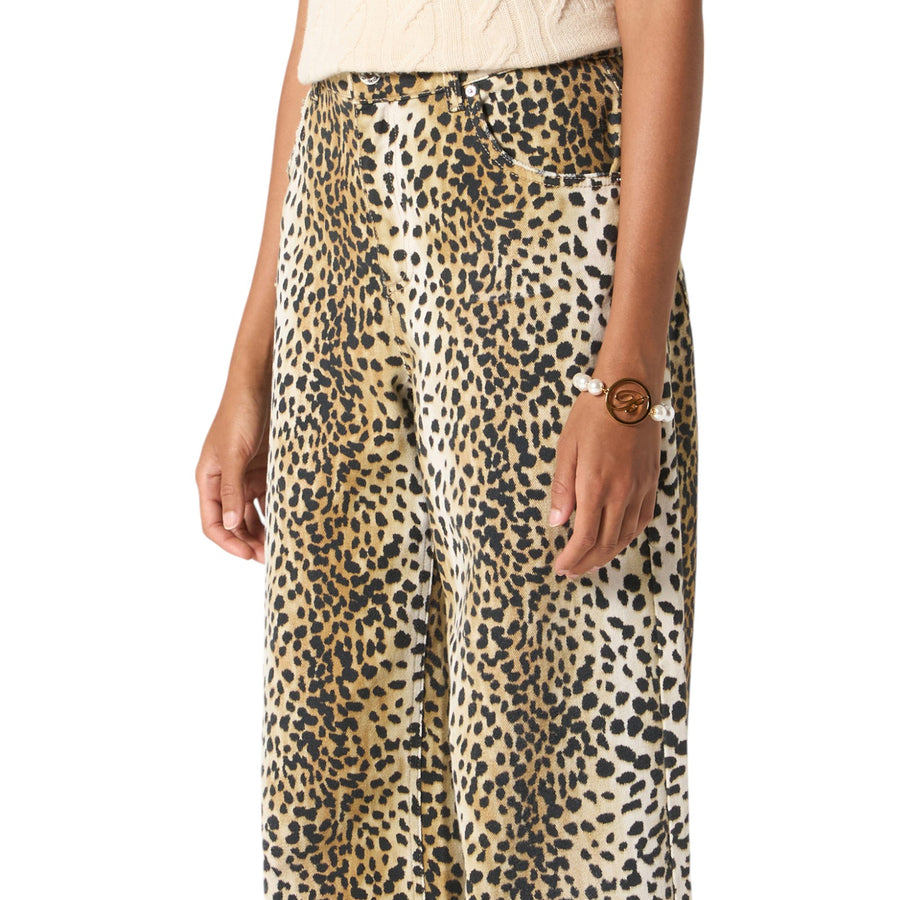 Pantaloni donna boyfit in bull cotone stampa animalier