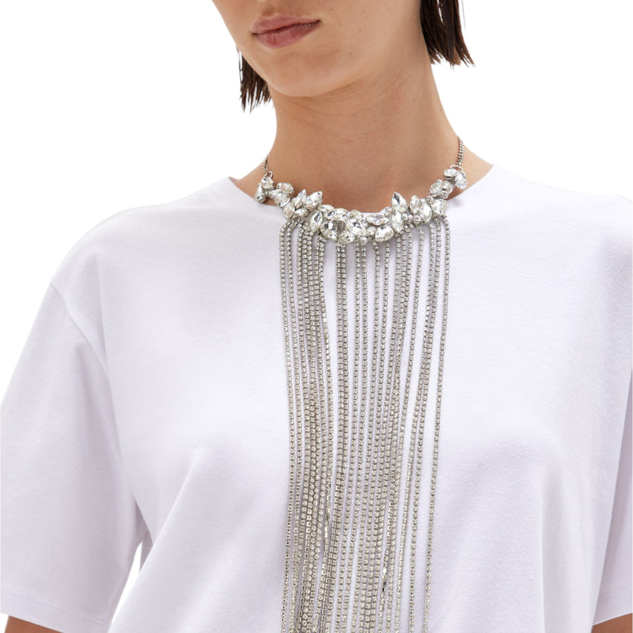 T-shirt donna in cotone con collana di cristalli