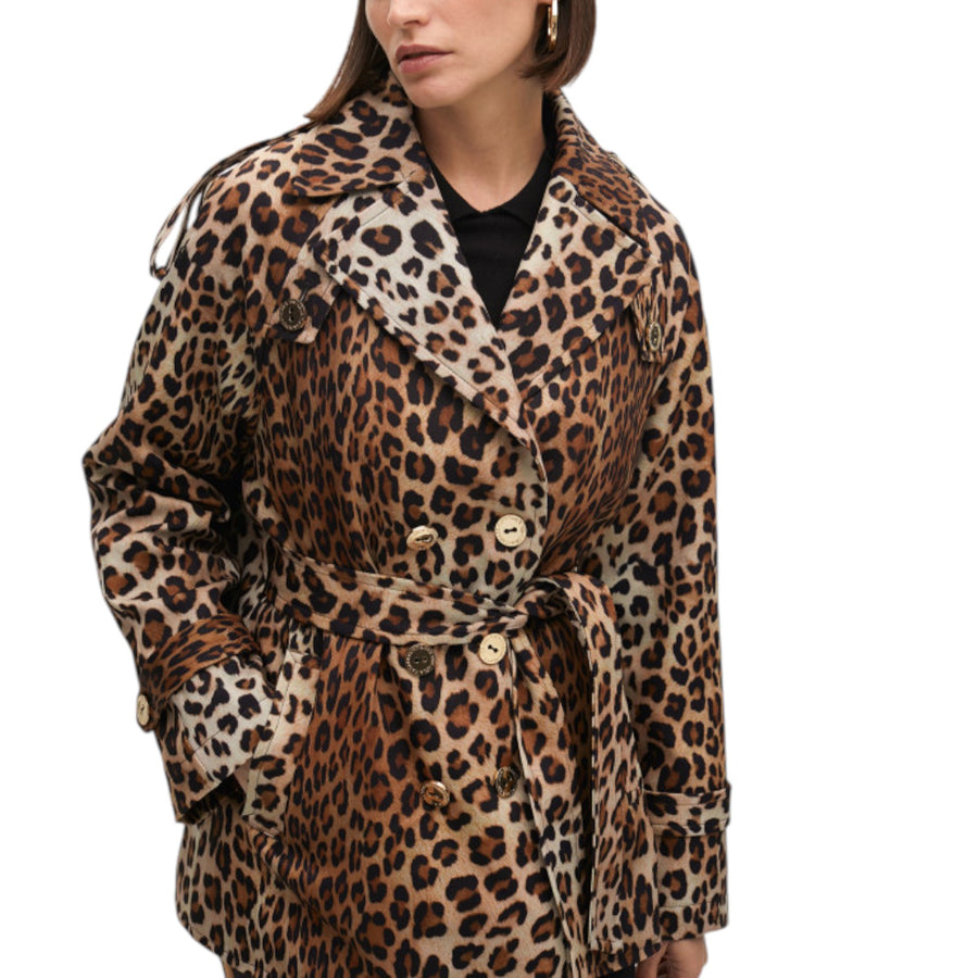 Trench donna corto animalier con cintura