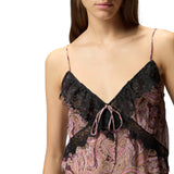 Top donna in crêponne lurex con stampa paisley