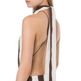 Tuta donna corta a righe in cotone stretch