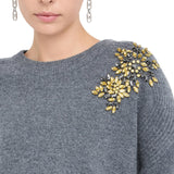 Maglia donna 100% lana con ricamo gioiello