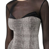 Abito donna in tulle, raso e crêpe con stampa pitone