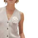 Gilet donna in maglia di lana con spilla