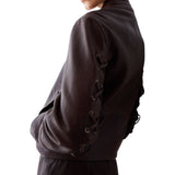 Giacca donna  in pelle con stringhe