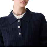 Polo donna in maglia con bottoni gioiello