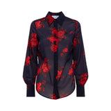 Camicia donna in voile di seta a fiori