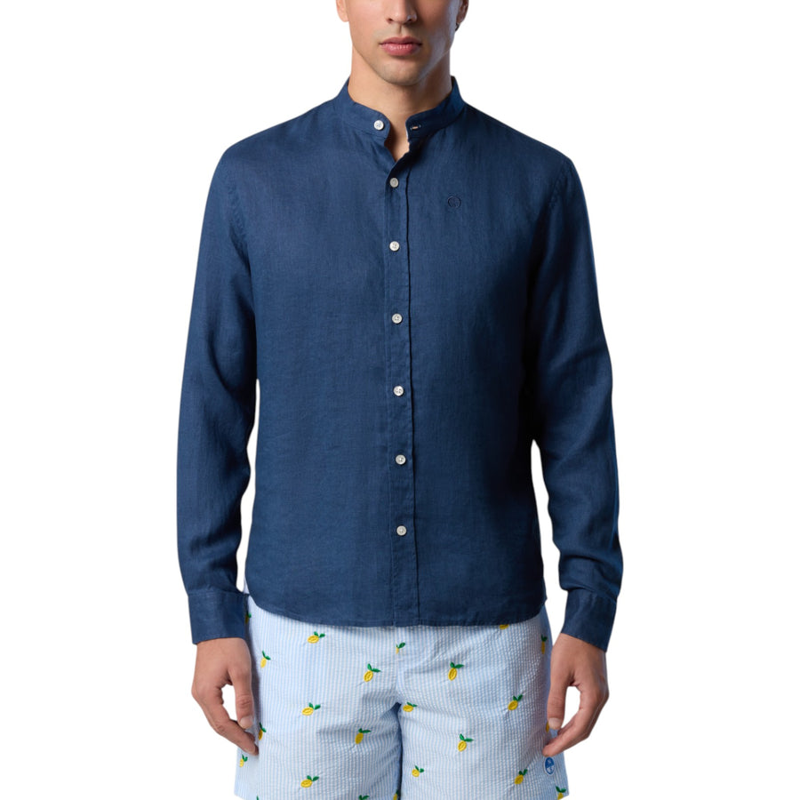 Camicia uomo alla coreana con logo