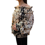 Blusa donna con scollo a barca elasticizzato