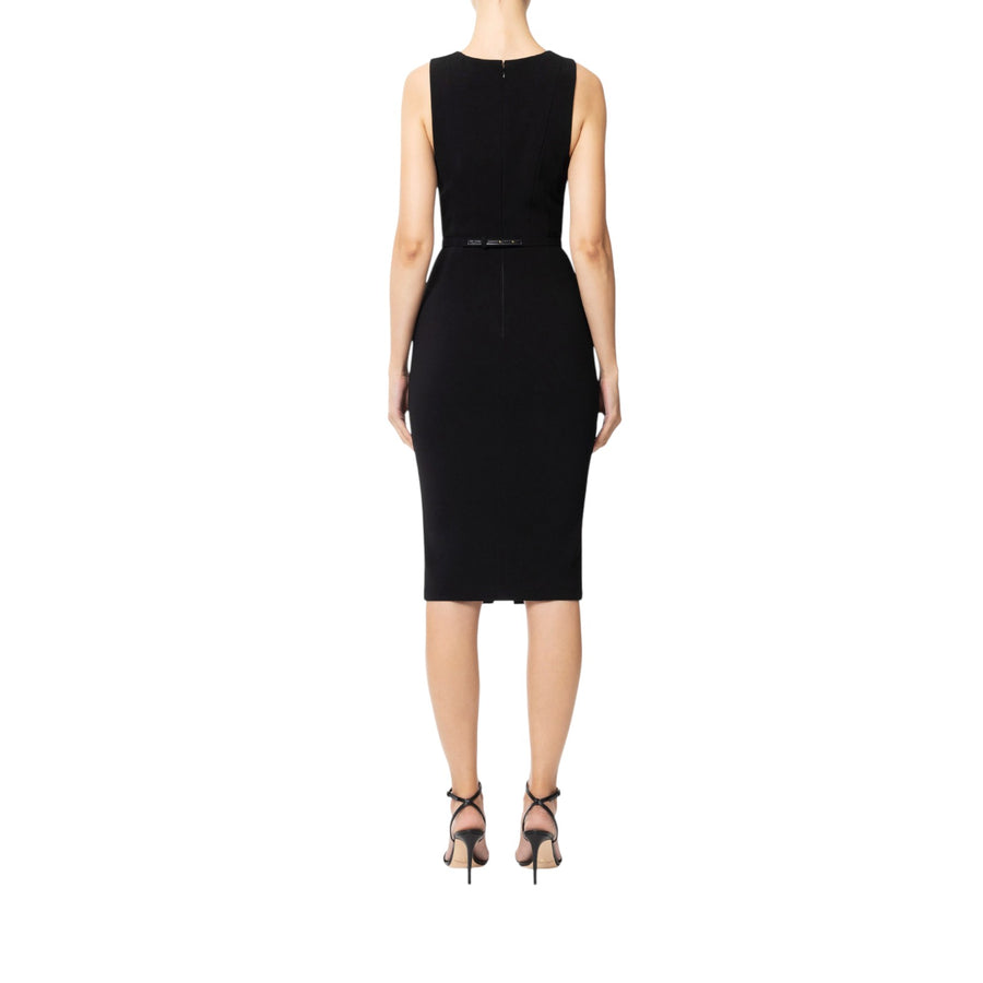 Abito donna bustier in crêpe con impunture a contrasto