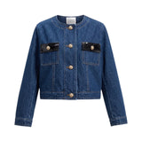 Giacca donna in tweed di jeans corta con tasche a contrasto