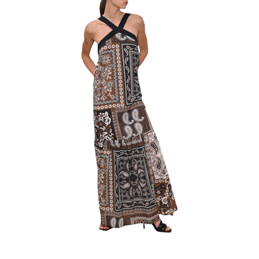 Abito donna lungo in mussola stampa bandana