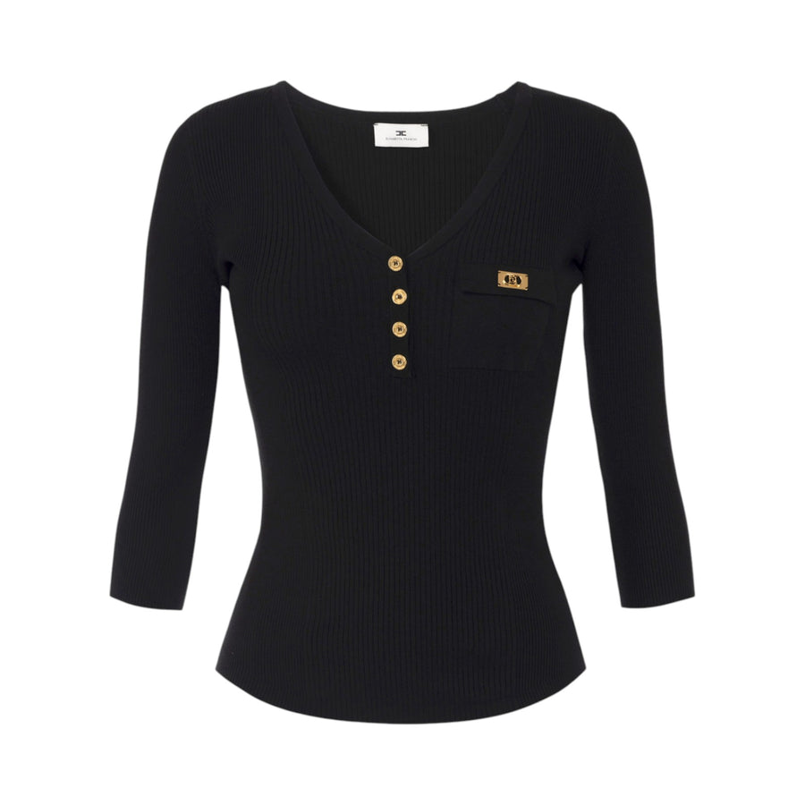 Maglia donna a micro costine con taschino