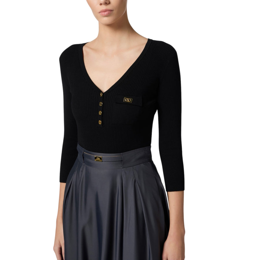 Maglia donna a micro costine con taschino
